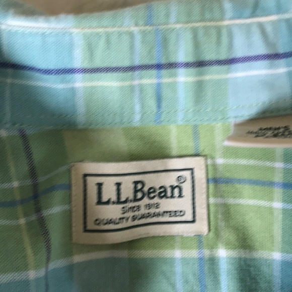 Vintage men’s LL Bean Cotton Buttondown Shirt medium green and blue plaid - Picture 4 of 4